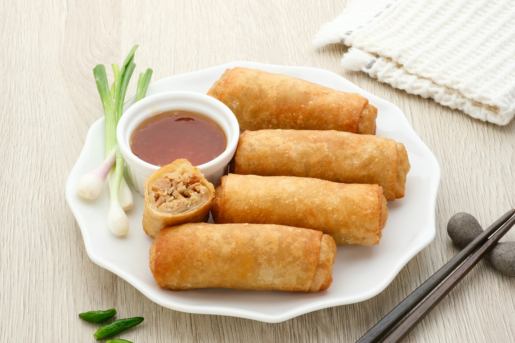 Lumpia or lunpia, traditional snacks from Semarang, Indonesia.